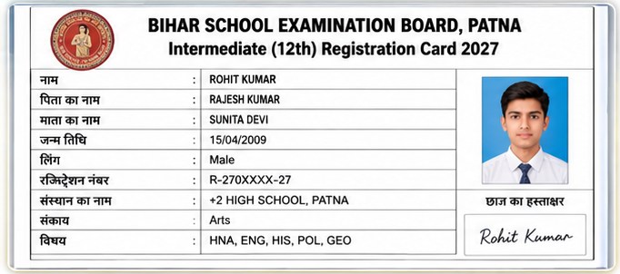 Bihar Board 12th Registration Card Download